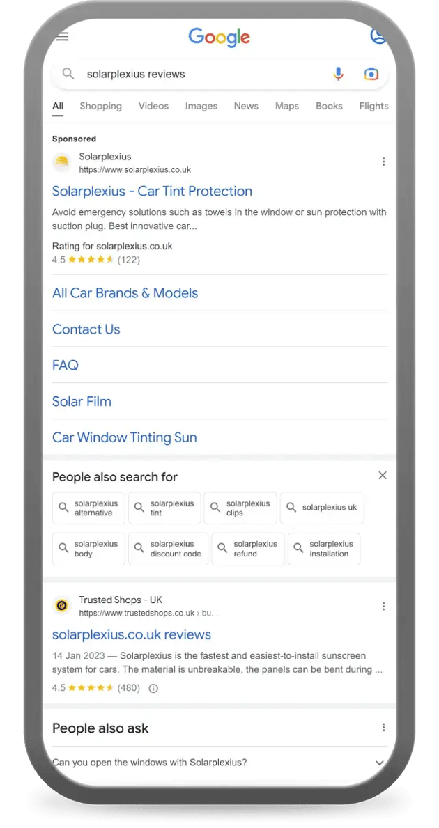 star ratings in the search results