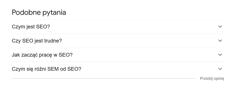 sekcja podobne pytania w google