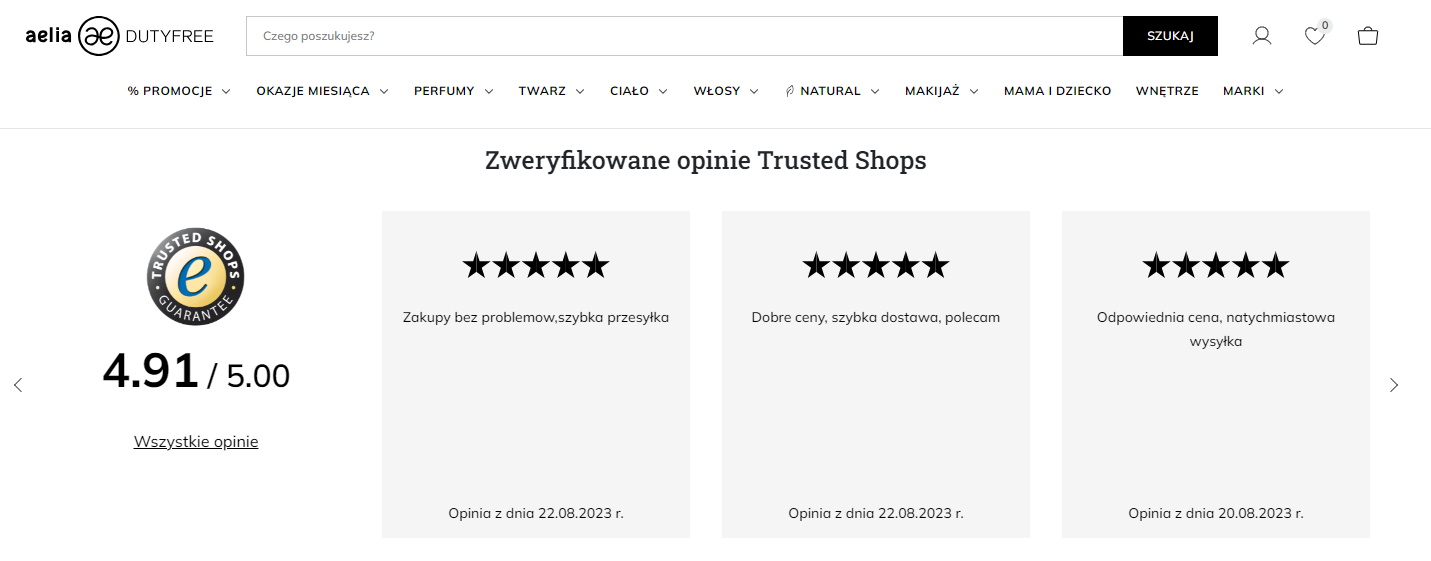 integracja systemu opinii Trusted Shops w sklepie aelia.pl