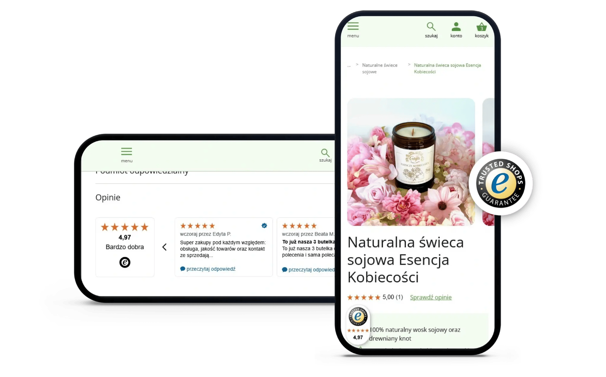 strona produktowa świecy sojowej na ekranie smartfona