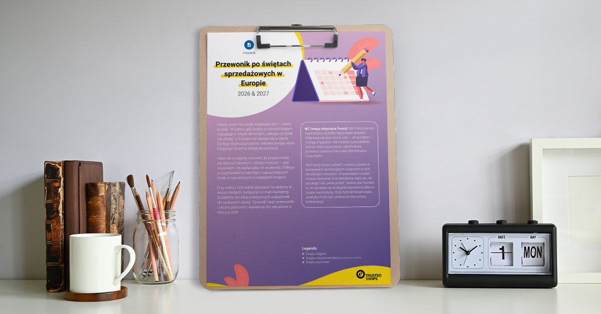 strona z kalendarza świąt sprzedażowych w Europie na tle biurka