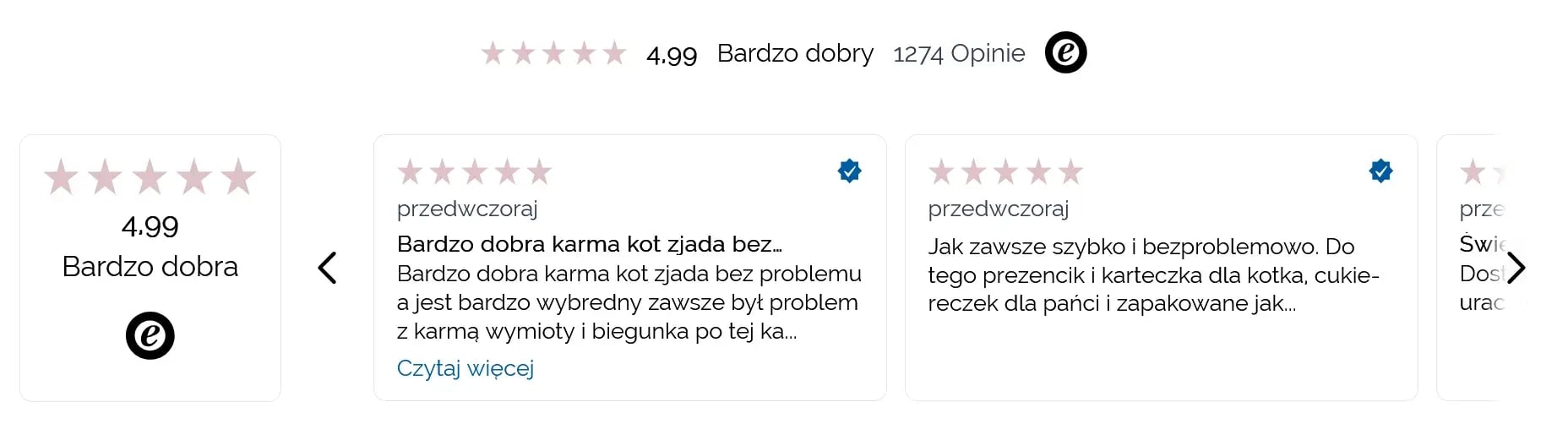 widget pokazujący ocenę sklepu i najnowsze opinie