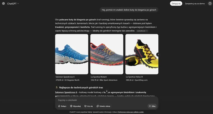 przykładowa odpowiedź ChatGPT na pytanie o propozycję produktu