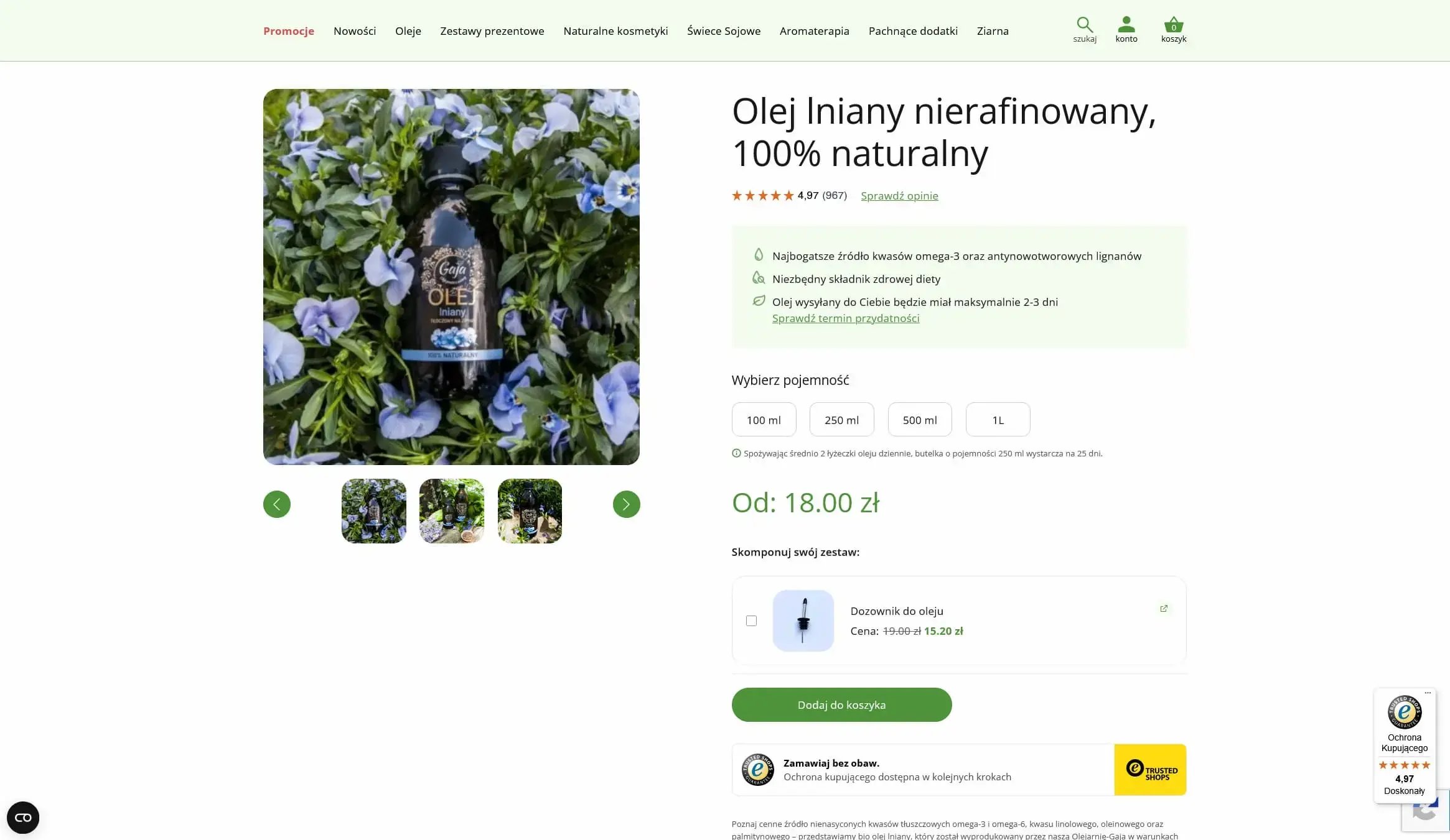 olej lniany - strona produktowa w sklepie Olejarnia Gaja