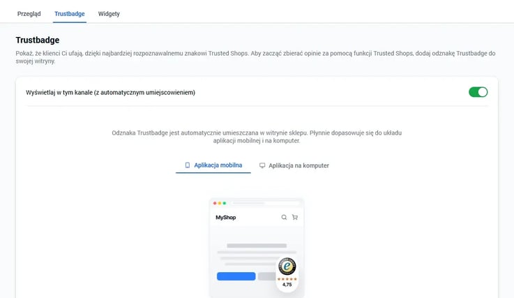 Ekran konfiguracji Trustbadge w panelu sterowania IdoSell