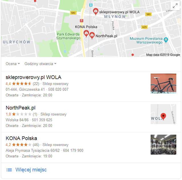 Profil sklepu w Google Moja Firma