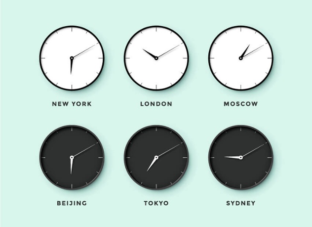 zegary obrazujące różne strefy czasowe