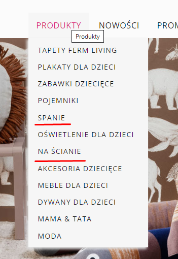 Menu w sklepie internetowym