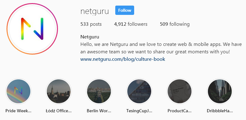 Netguru - profil B2B na Instagramie