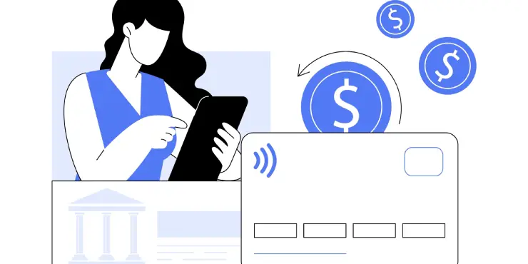 grafika przedstawiająca kobietę dokonującą płatności kartą w internecie