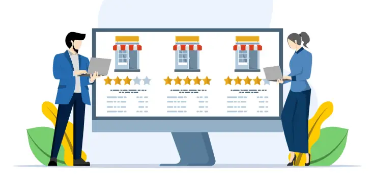 grafika przedstawiająca koncept opinii i ocen gwiazdkowych w sklepach internetowych