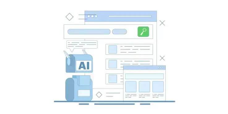 ilustracja pokazująca robota AI na tle strony internetowej. Źródło: Shutterstock / Fahmi_Ruddin_Hidayat